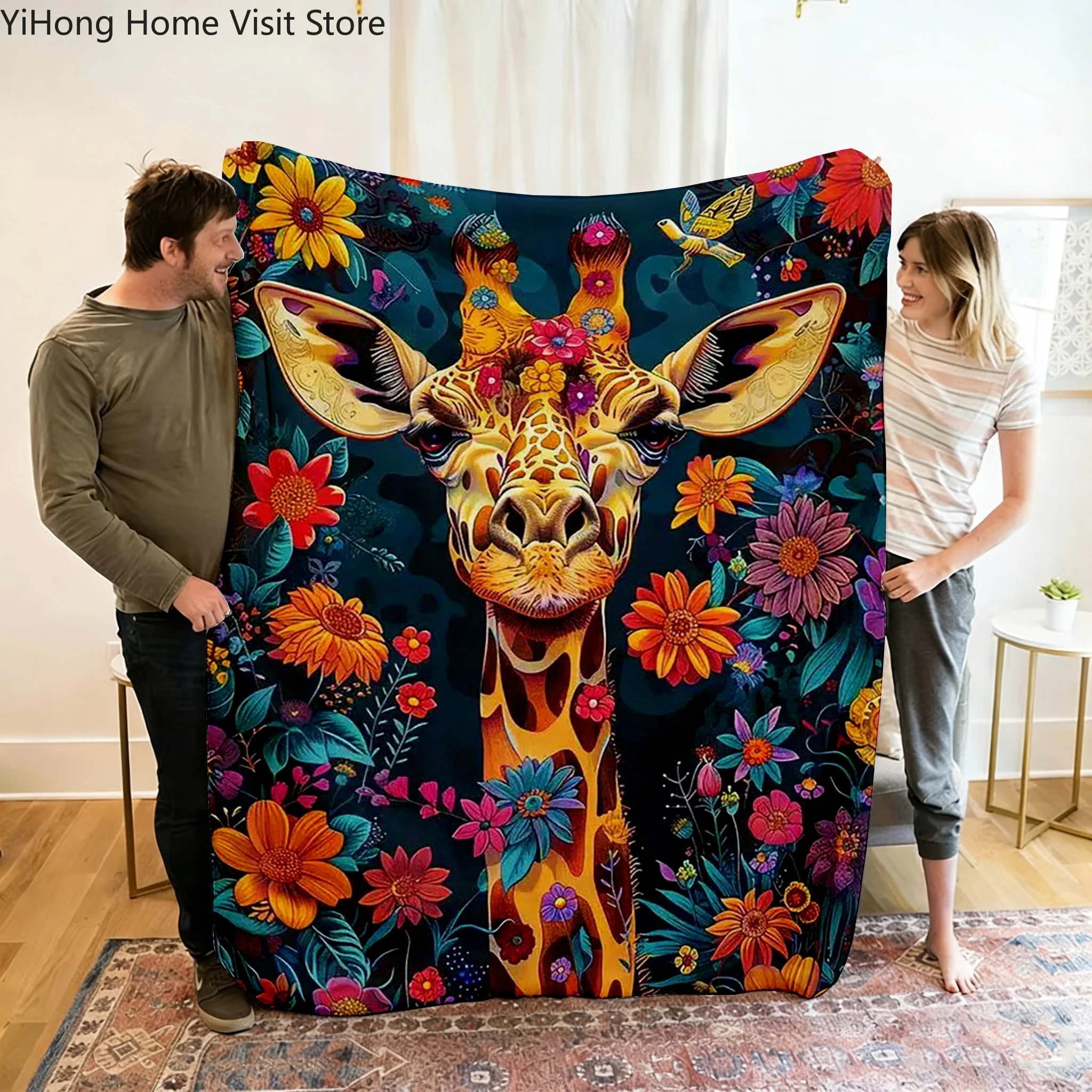 Giraffe Theme Blanket, Soft Cozy Flannel Cover Blanket, Fan Gift Blanket, Multi-Purpose Blanket for Home and Leisure