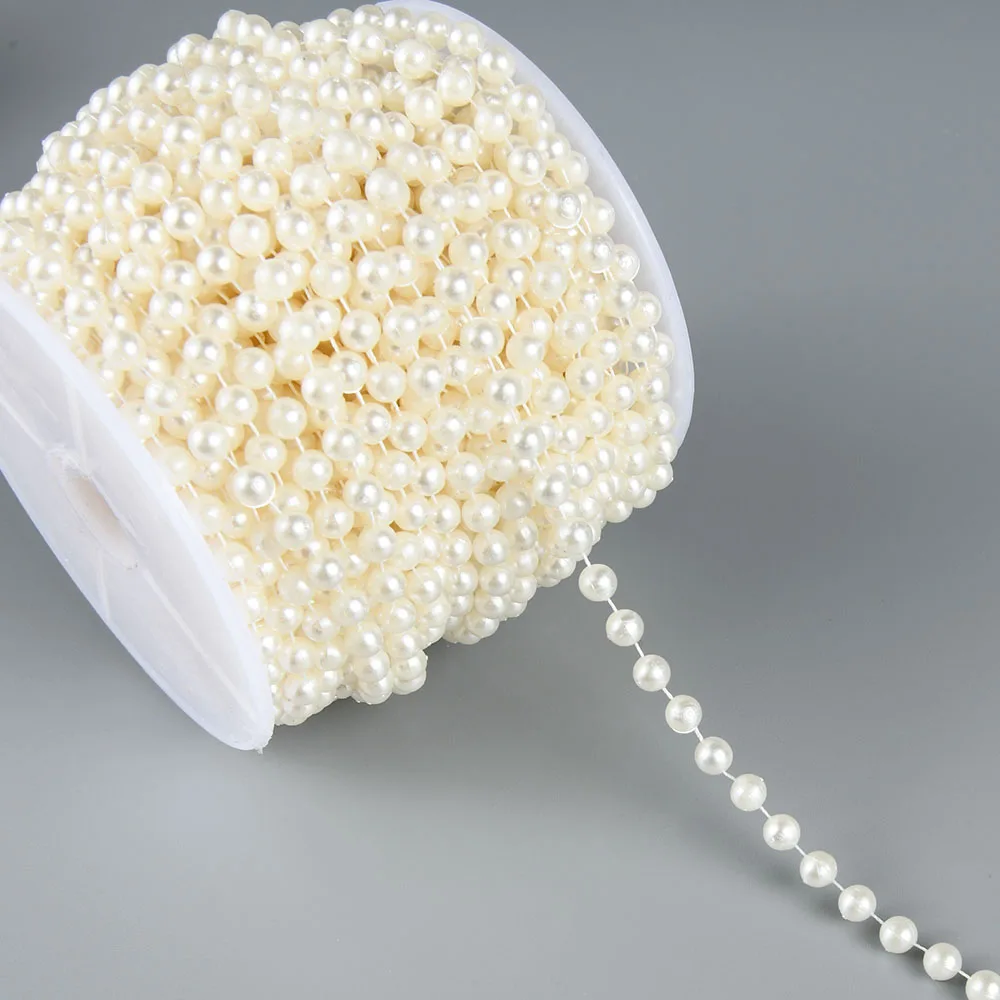 1-5Yards 3-10mm ABS Imitation Pearl Round Beads Cotton Line Chain Trim Garland Strand for Door Curtain Wedding Decoration Party