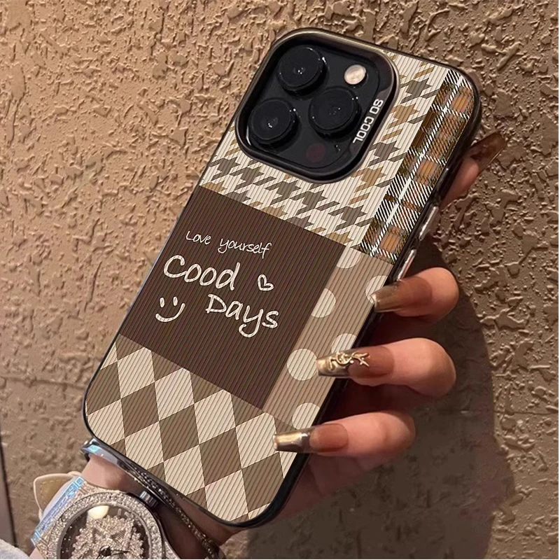 Fashion Retro Letter Grid PC Case For Samsung Galaxy S24 S23 S22 Ultra Plus FE A25 A35 A55 A24 A34 A54 A33 A53 Shockproof Cover