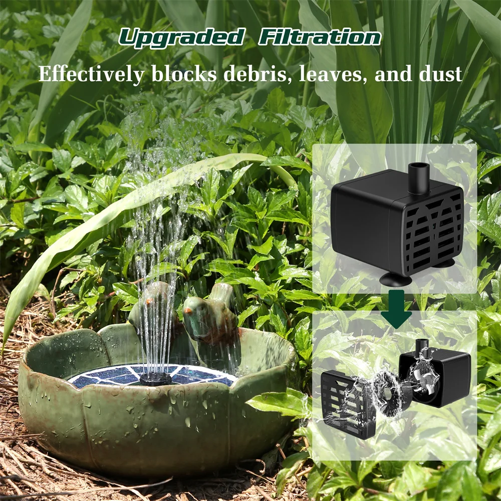 3.5W Solar Fountain with Upgraded High Power Glass Panel Work All Day Max Spray Height 80cm Stable Solar Fountain for Bird Bath