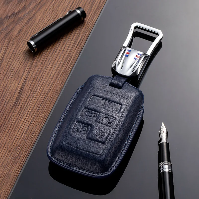 

Luxury Leather Car Key Case Cover Fob Protector for Jaguar Land Rover Discovery Defender Freelander Range Rover Keychain Holder