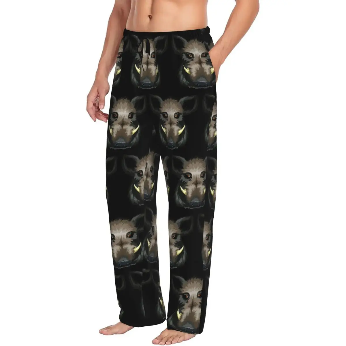 Custom Funny Wild Pig Hunting Men Pajama Pants Lounge Sleep Sleepwear Bottoms with Pockets