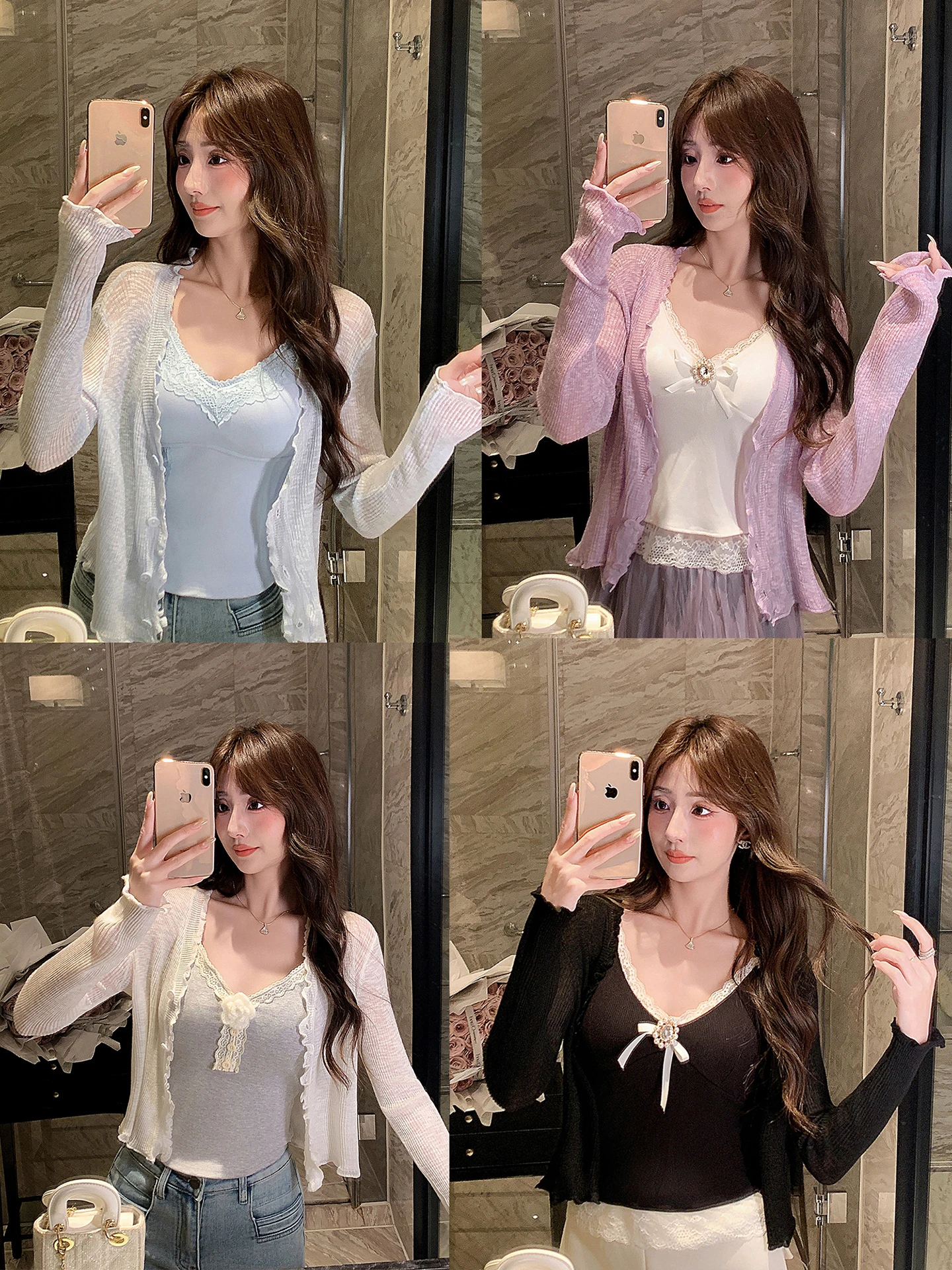 

Stunning Five-Colored Knitted Open Cardigan Women's Spring New Sle Long Sve UV Protection Ele Loose Fit V-Ne Top