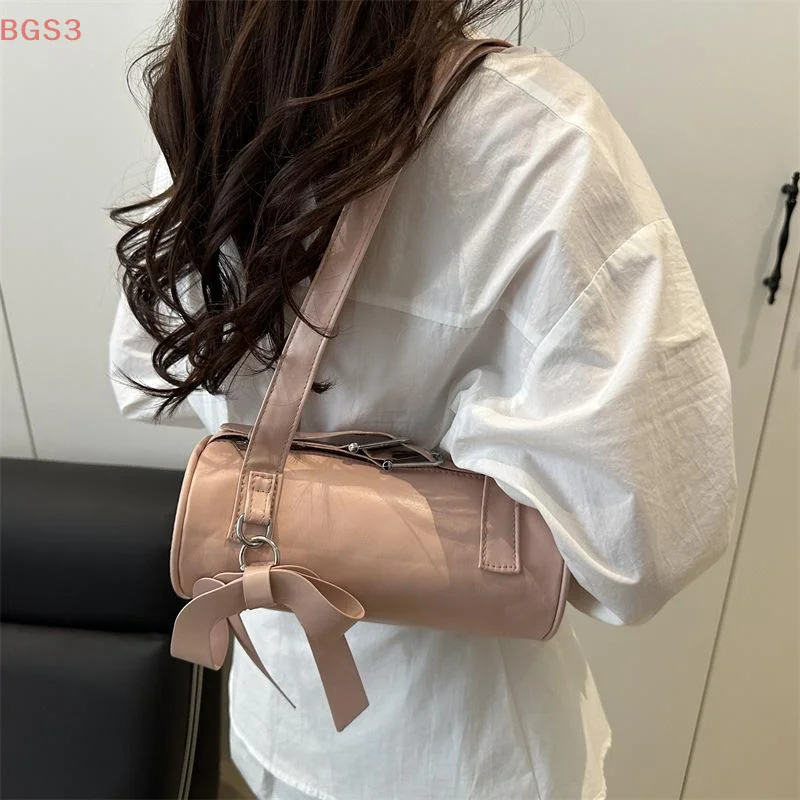 

2025 Summer New Simple Bow Tote Cylinder Shoulder Bag Ladies Fashion Accessories