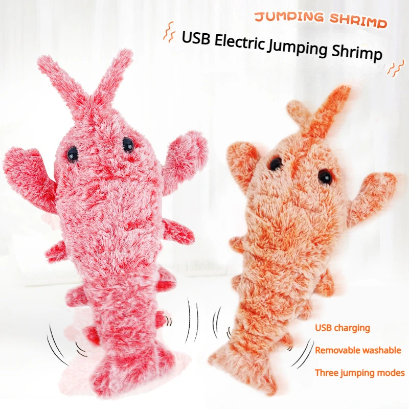 New Cat Toys Electric Lobster USB Rechargeable Simulation Jumping Shrimp Plush Electric Pet Teasing Cat Dogs Toys Pet Supplies