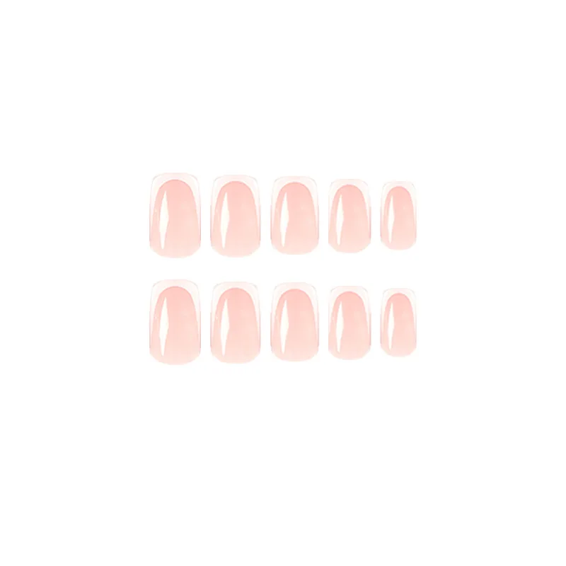 24Pcs Simple White French Nude Pink Wearable Full Cover Fake Art Nail Finished False Nail Press on Nails Glue Summer Beach Woman