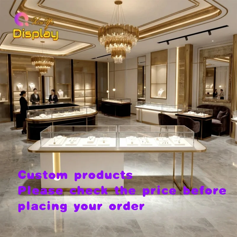 custom.Modern Rectangular MDF Jewelry Display Cabinet LED Frame Lighting Security Lock Eco-Friendly Heavy Duty High-end Reta