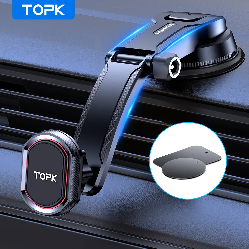 TOPK Magnetic Car Phone Holder Stand 360 Degree Mobile Cell Magnet Mount GPS Support Dashboard For iPhone Xiaomi Samsung Huawei