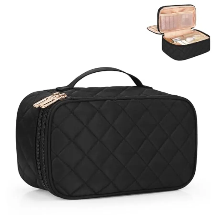

Makeup Bag, Travel Makeup Bag, Cosmetic Bag for Women, 2 Layer Makeup Organizer, Make Up Pouch Waterproof, Makeup Brush Holder,