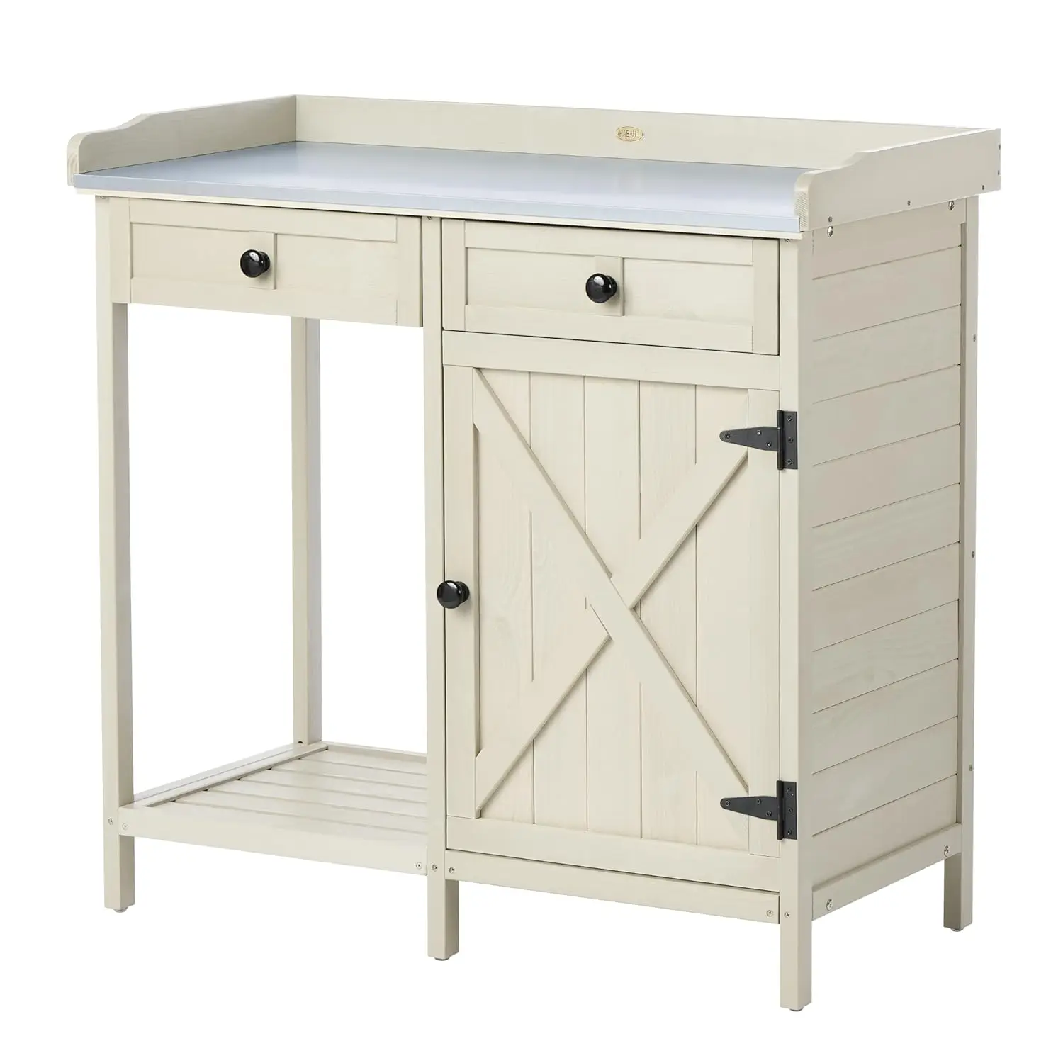 

Outdoor Potting Bench with Storage Cabinet & Metal Tabletop, Garden Work Table, Wood Planting Workstation for Patio, w/Drawer