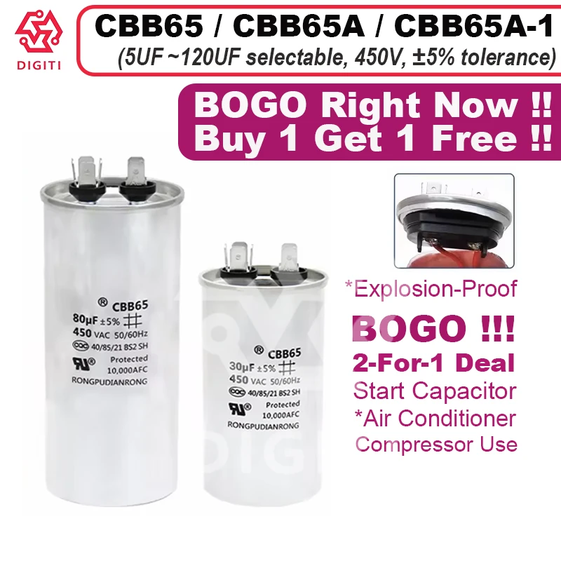 CBB65A-1 ตัวเก็บประจุ CBB65A ตัวเก็บประจุ CBB65 ตัวเก็บประจุ 450V AC มอเตอร์ตัวเก็บประจุเริ่มต้นตัวเก็บประจุ