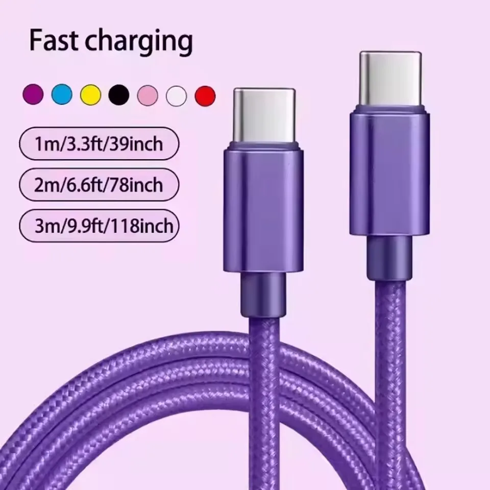 PD 66W Schnelles Datenkabel 5A Nylon 1m 2m 3m USB C zu Typ C Android Hochgeschwindigkeits-Datenübertragung für Telefon Schnelllade-Datenkabel