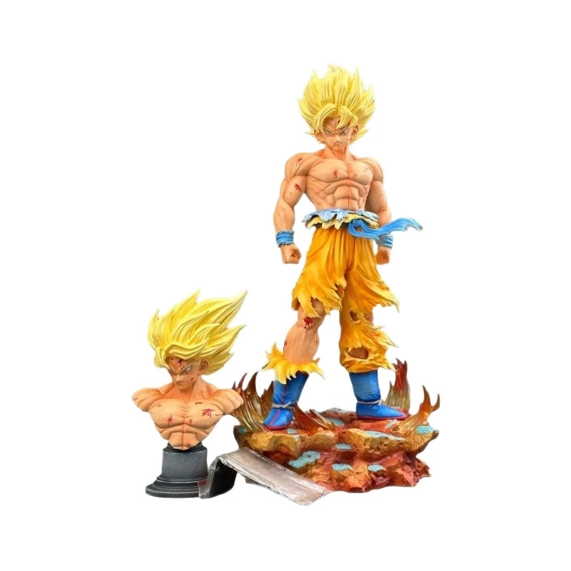 35 centimetri Dragon Ball Unlimited Primo Super Songoku Doppia Testa Intaglio Super Saiyan Anime Modello Fatto A Mano Statua Ornamento Giocattolo Regalo
