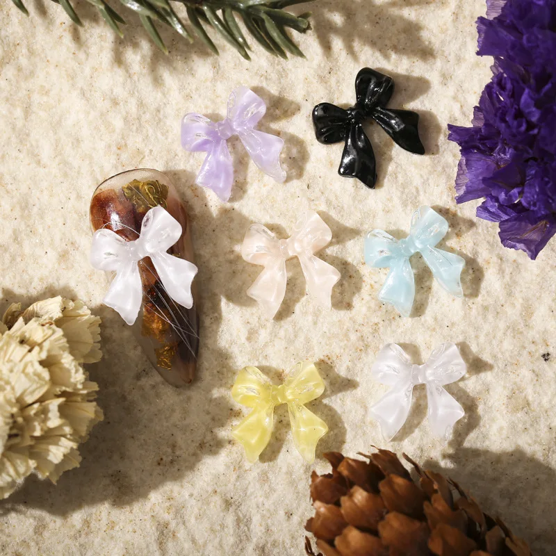 50PCS Jelly Ribbon Bow Nail Art Charms Parts 3D Summer Ice Transparent Bowknot Accessories Nail Decoration Supplies Materials