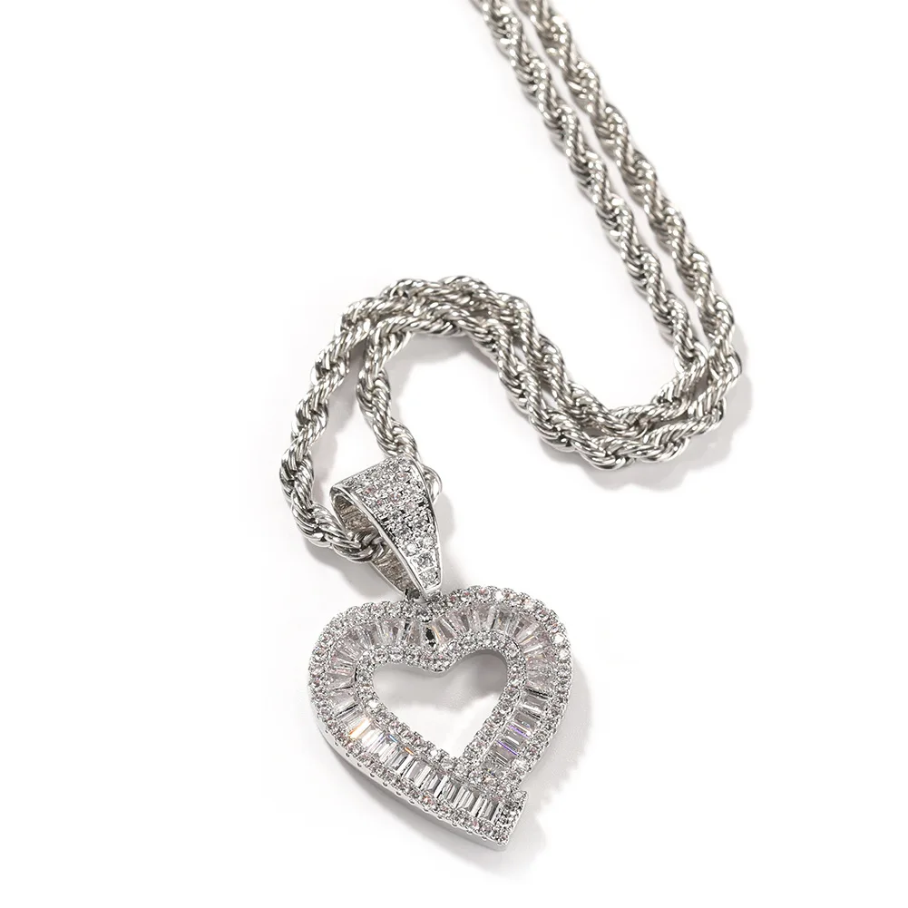 

Love Heart Iced Out Bling Bling Pendant Necklace Mirco Pave Prong Setting Men Women Fashion Hip Hop Jewelry BP073