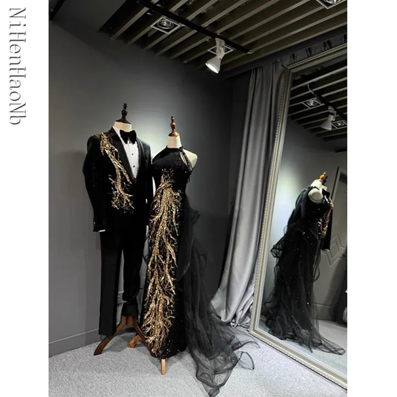 

Sexy Shiny Sequined Long Evening Dresses Maxi Party Gown Sleeveless Prom Dress Graduation Night Dress