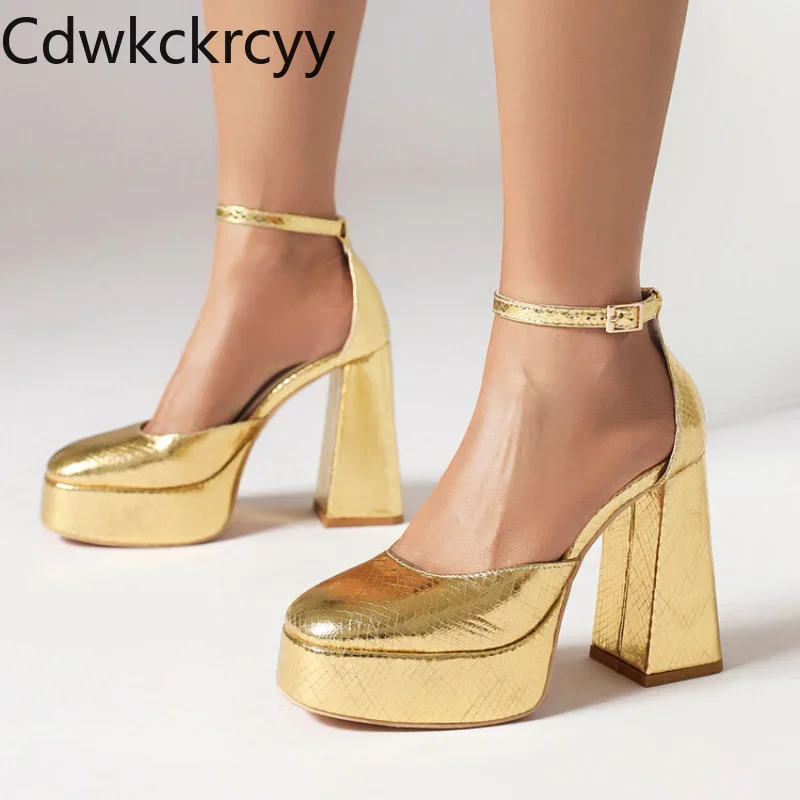 summer New styles fashion Round head high-heeled women\'s sandals Shallow mouth Buckle sexy party Square heel women sandals