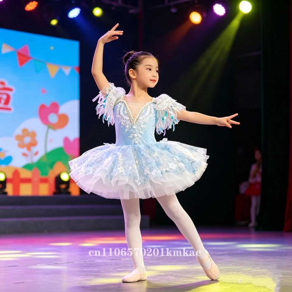 Sparkling Sequin Ballet Dress With Pearl Decoration Puffy Mesh Ballet Tutu Modern Elegant Princess Style Ball Gown