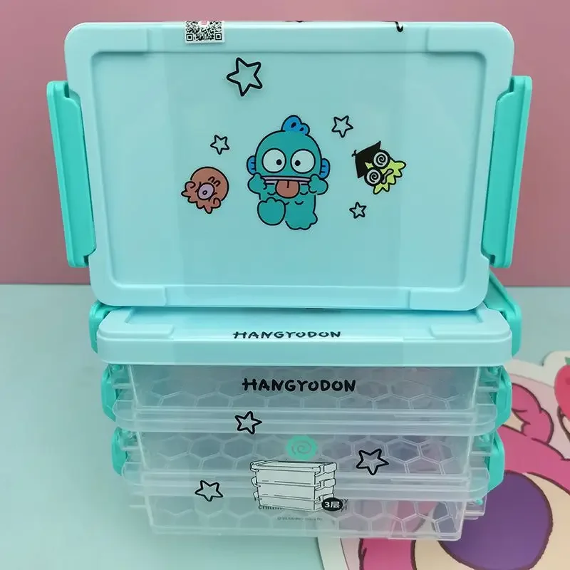 

Miniso Hangyodon Anime Clip Storage Box Kawaii Sanrio Buckle Ugly Fish Three-Layer Storage Box Cartoon Cute Desktop Sorting Gift