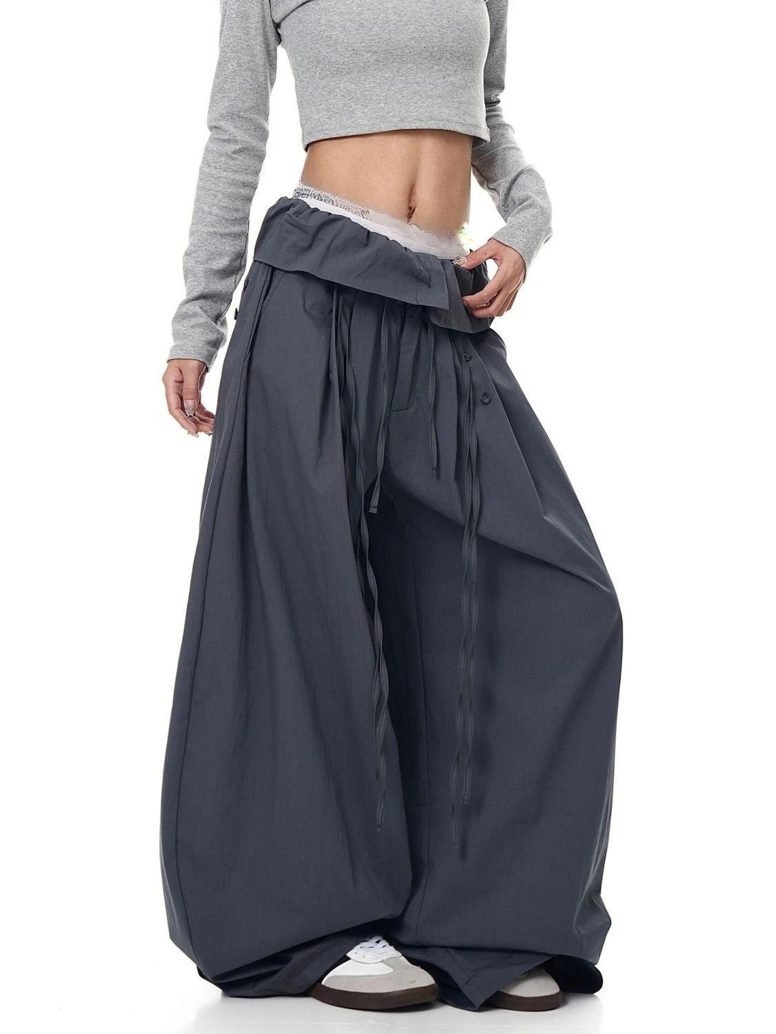 Pantaloni sportivi grigi vintage da donna Pantaloni cargo patchwork larghi 2025 Autunno Harajuku Estetica anni 2000 Y2k Pantaloni hip-hop oversize