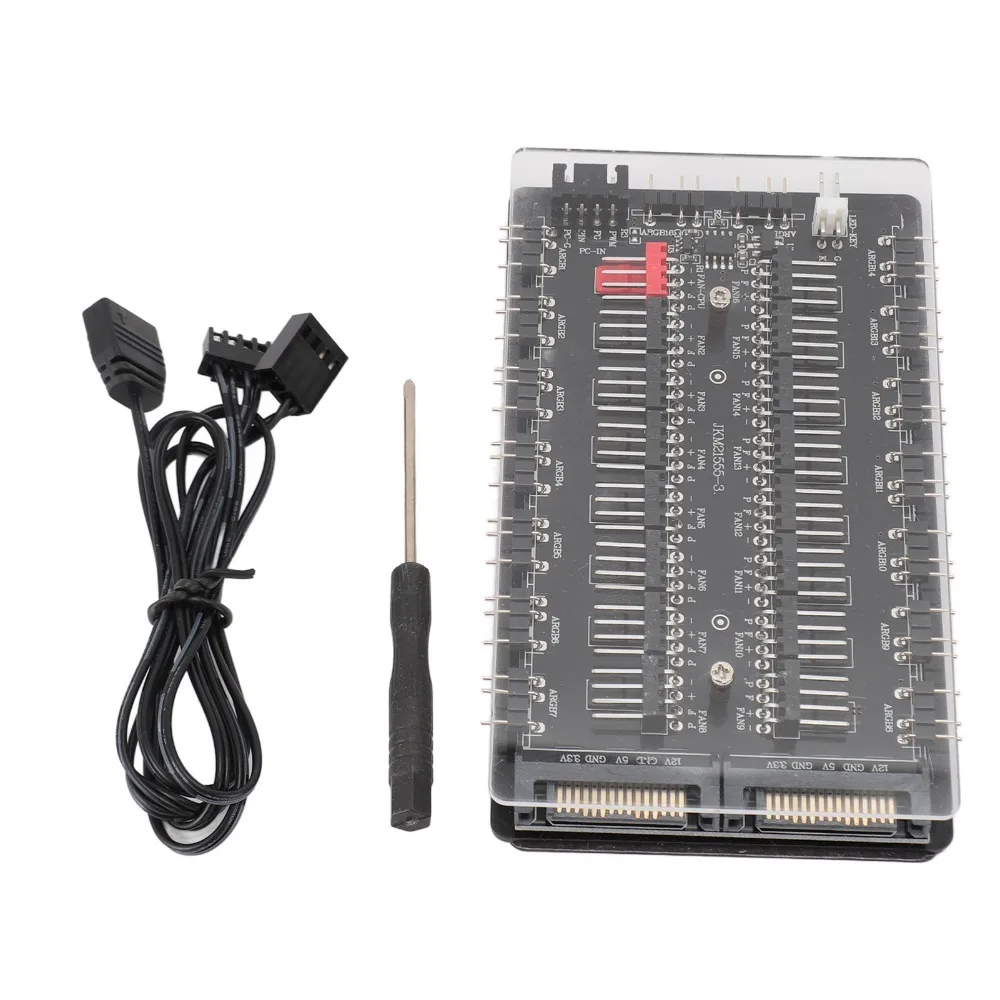 

Portable SATAs Interface ARGB PWM Fan Hub with Case 4Pin PWM Case Fan Hub 3Pin ARGB 16 Way Fan Hub Desktop Computer