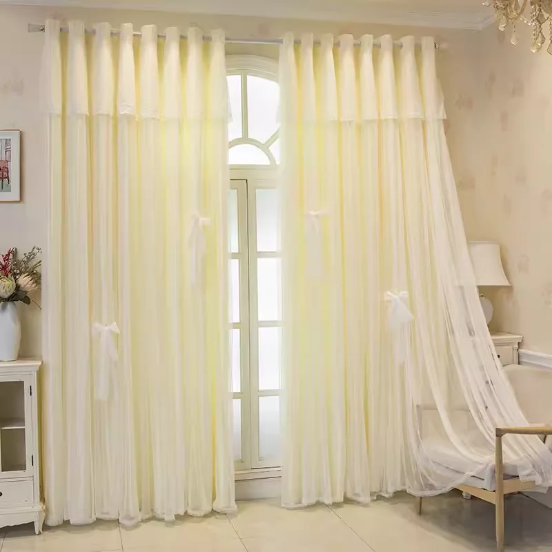 Popular New Double Cloth Yarn One Blackout Finished Lace Princess Curtains for Living Dining Room Bedroom Window Screen