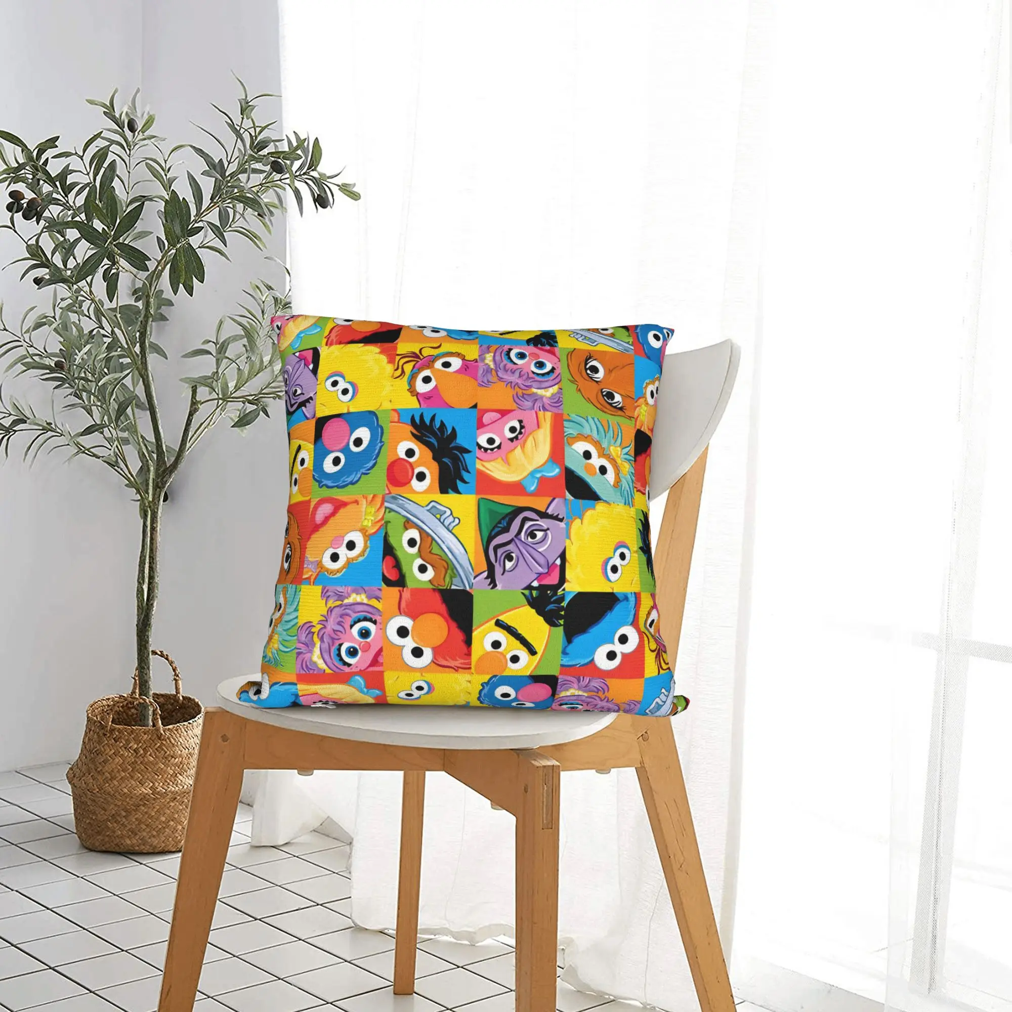 Sesames Streets Cartoon Square Pillow Cases Comedy Cushion Covers Creative Zippered Decorative Pillowcase for Home 45*45cm