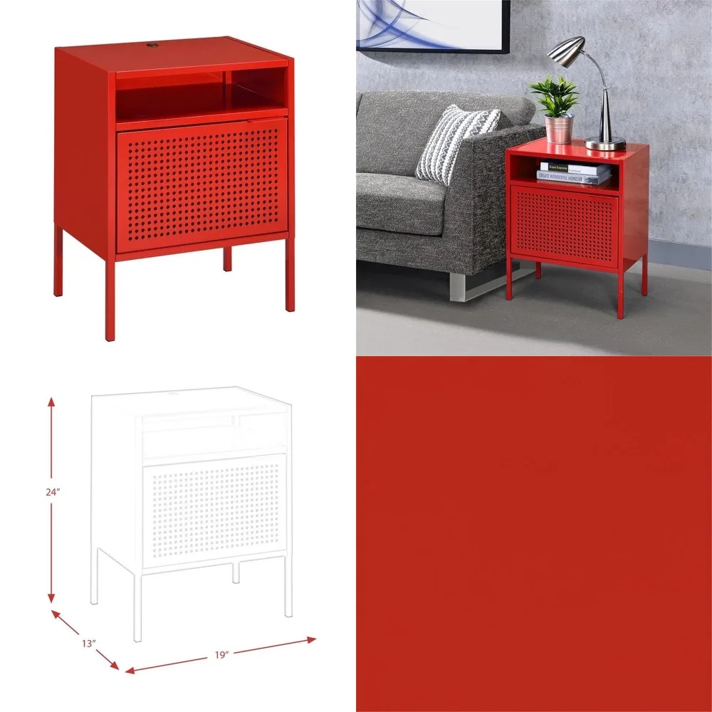

Металлическая прикроватная тумбочка Furnishings Gemma с USB-портом, красная, на заказ