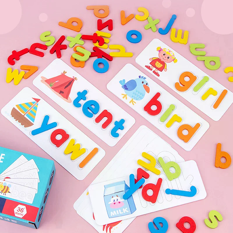 Kids Wooden Puzzle Cartoon Animal See & Spell Learning Toys Alphabet Sight Words & Matching Letter Games Gift For Kids Toy