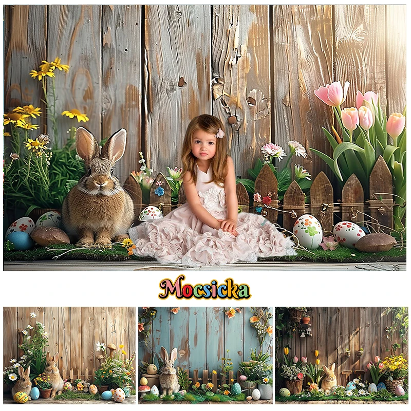 

Mocsicka Photography Background Spring Easter Flower Bunny Garden Decor Children Portrait Backdrop Photo Studio