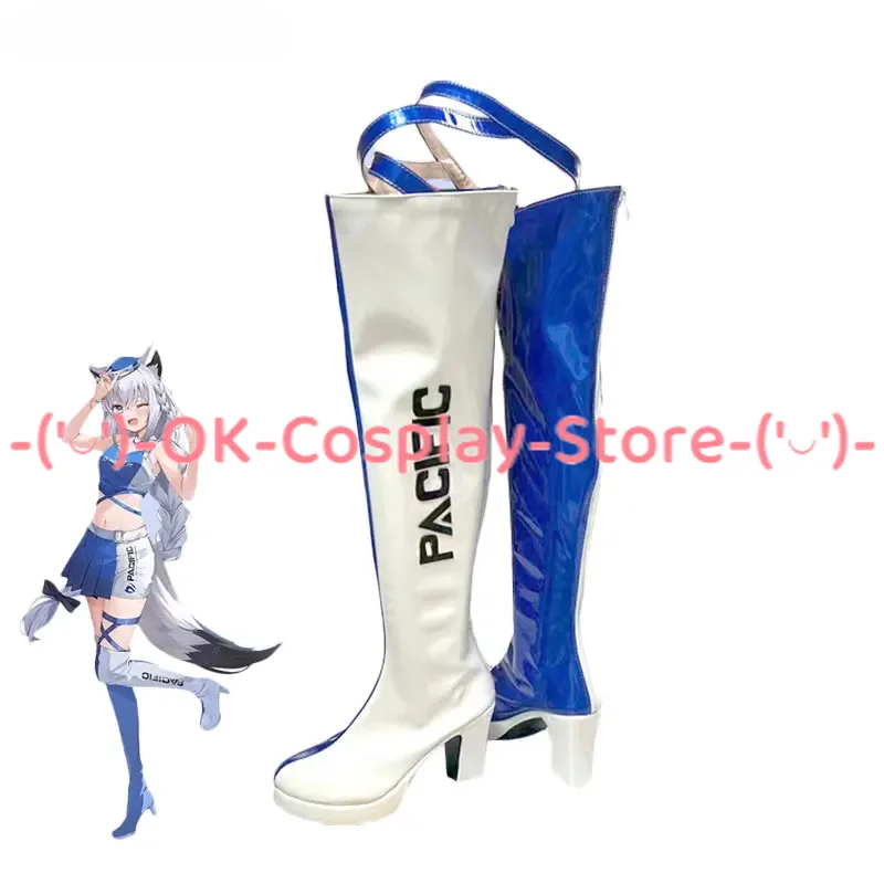 Shira kami Fubuki Cosplay Schuhe Halloween Karneval Stiefel Pu Lederschuhe Vtuber Cosplay Requisiten nach Maß