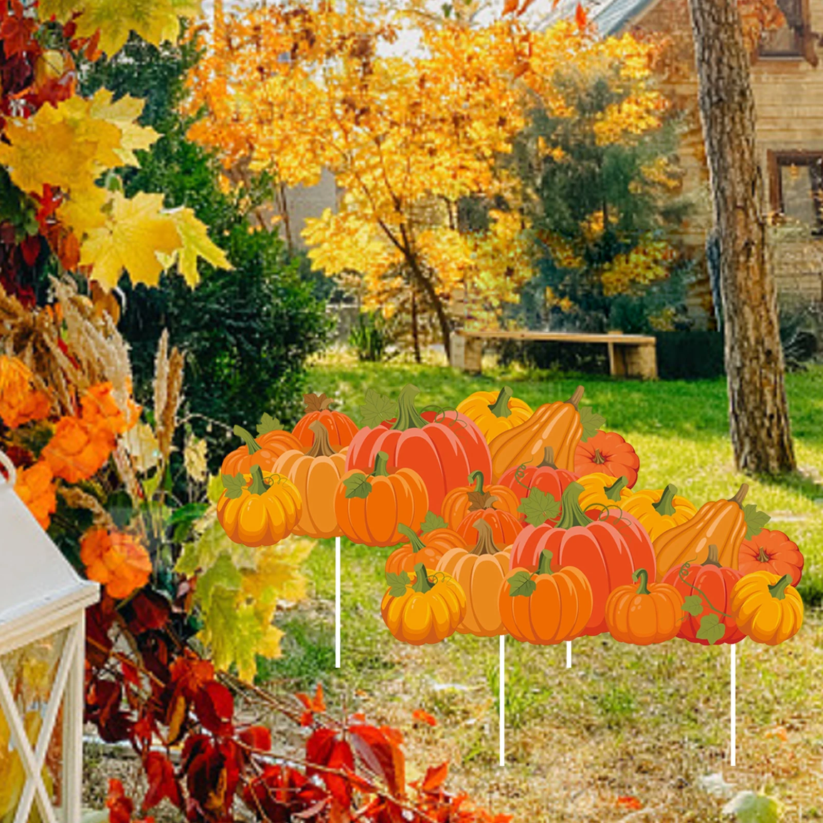 Fall Yard Signs Harvest Pumpkin Garden Stakes Thanksgiving Decorations for Lawn Courtyard Walkway