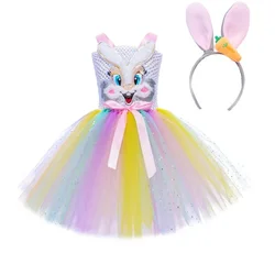 Rabbit Dress Girl Rabbit Ear Mesh Princess Dress Stage Party Performance Costumes Cross Border Children's Clothing Easter