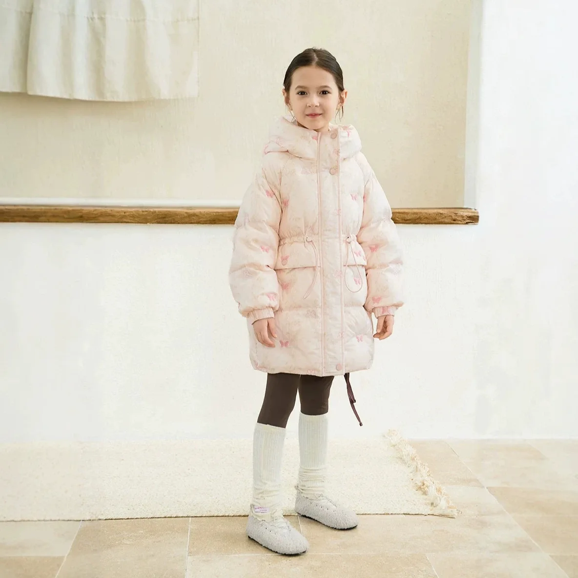 UNITIM Girl Down Jacket Princess Waist-tight Children Girls Mid-Length Coat Thick Warm Winter Hooded Outerwear for Girls 5-12Yrs
