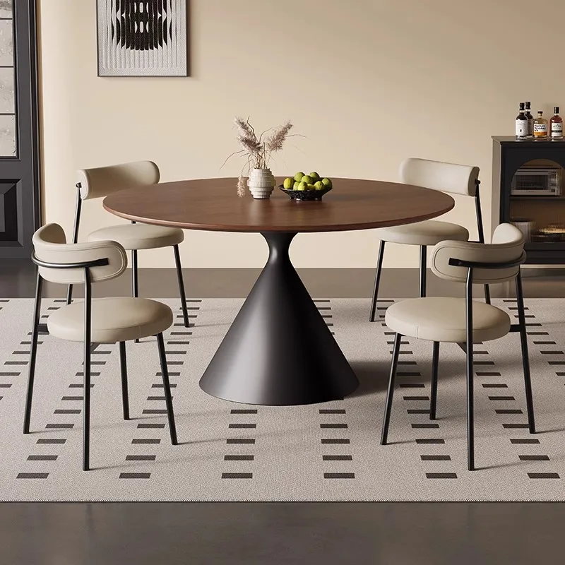 Modern Luxury Solid Wood Round Dining Table Chair Set 4 6 8 Seater  Living Room Restaurant Rotating Black Furniture Designs
