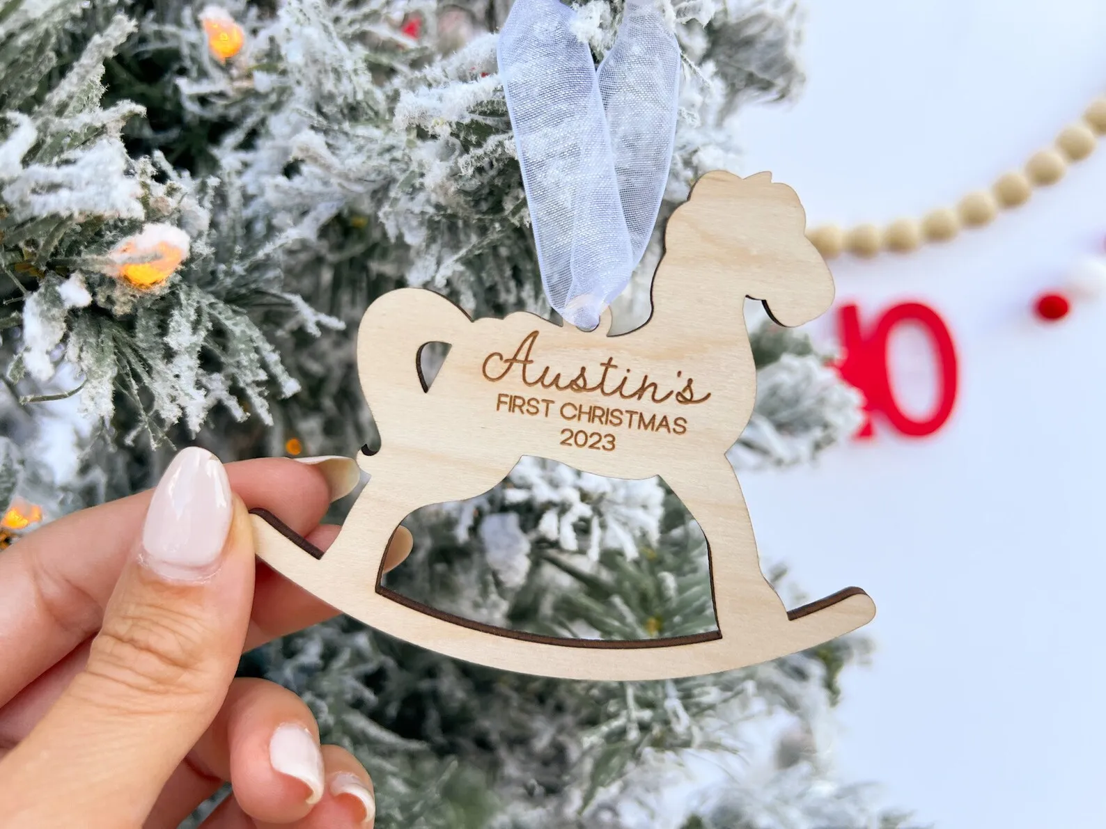 My First Christmas 2024, Personalised Babys First Christmas Ornament,Engraved Rocking Horse Ornament, New Baby Gift Tag