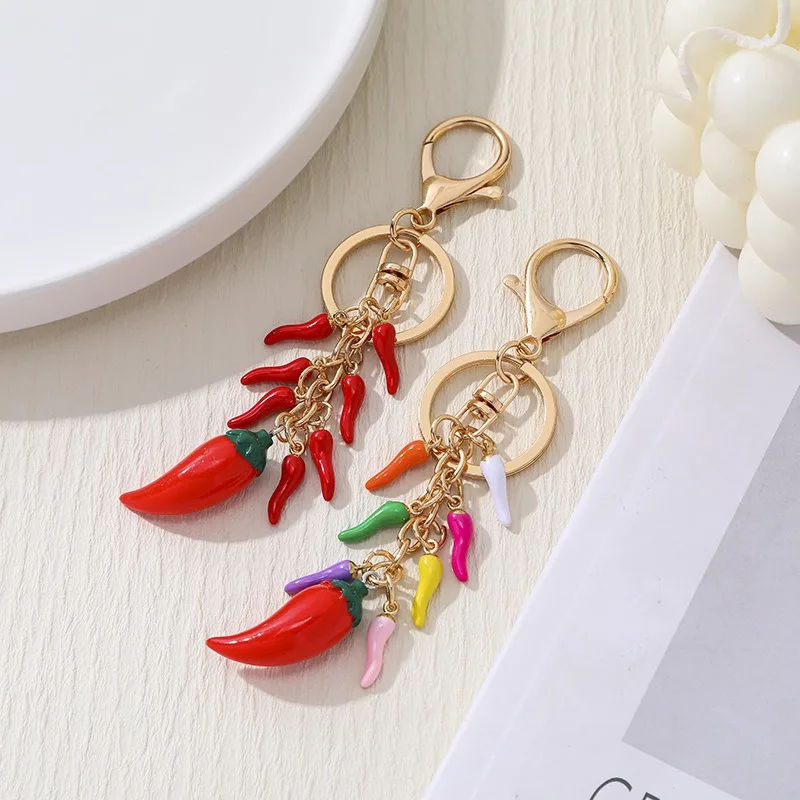 Chili Charm Keychain Cute Simulation Chili Keychain Women Girls Pepper Key Ring Pendants For Handbag Decor DIY Handmade Jewelry