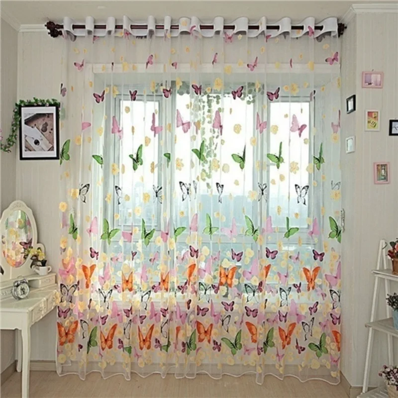 1PC Rod Pocket New Beautiful Window Curtain Large Butterfly Print Screens