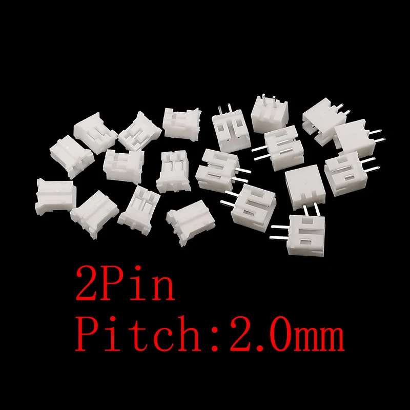 100Pcs/lot JST PH2.0 PH 2.0mm Pitch 2 Pin Terminal Male Plug / Female Jack White Plastic Housing Shell Connector