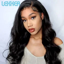 Lekker Body Wave 13x4 Spitze Frontal Echthaar Perücken für Frauen vor gezupft leimlose brasilia nische Remy Haar tragen, um lange gewellte Perücken zu gehen