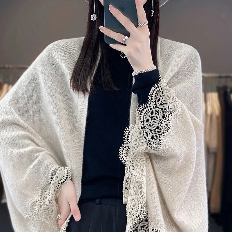 2024 new fashion spring women's cardigan elegant and soft 100% Merino wool knitted sweater Korean style shawl fashion top