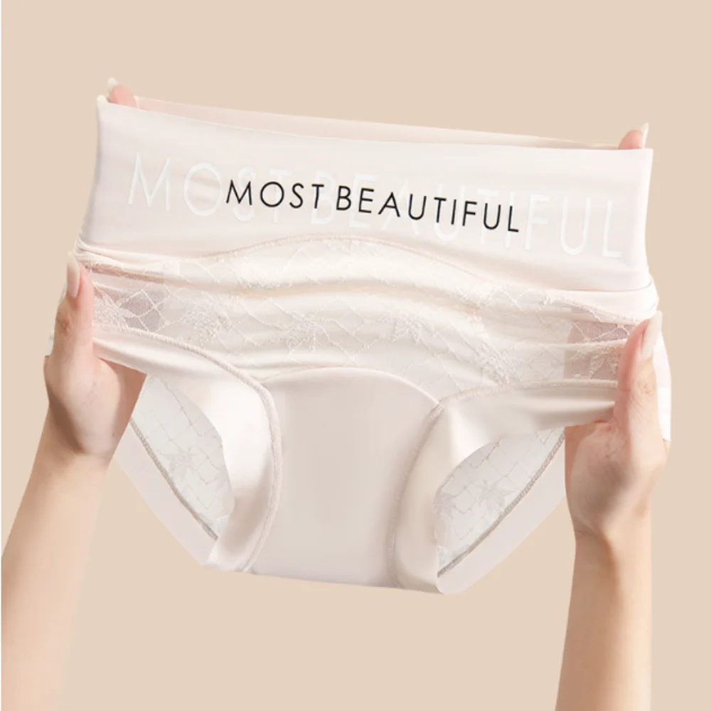 

4Pcs Fashion Ultra-thin Lace Flower Briefs Transparent Cotton Crotch Lace Mesh Panties Underpants Lingerie Seamless Panties Girl