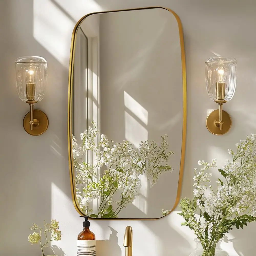 

Brass Bathroom Mirror, 24x32’’ Brushed Gold Metal e Oblong Mirror or Bathroom, ern Gold Oval Bathroom Mirror or Over Sink, Hangs