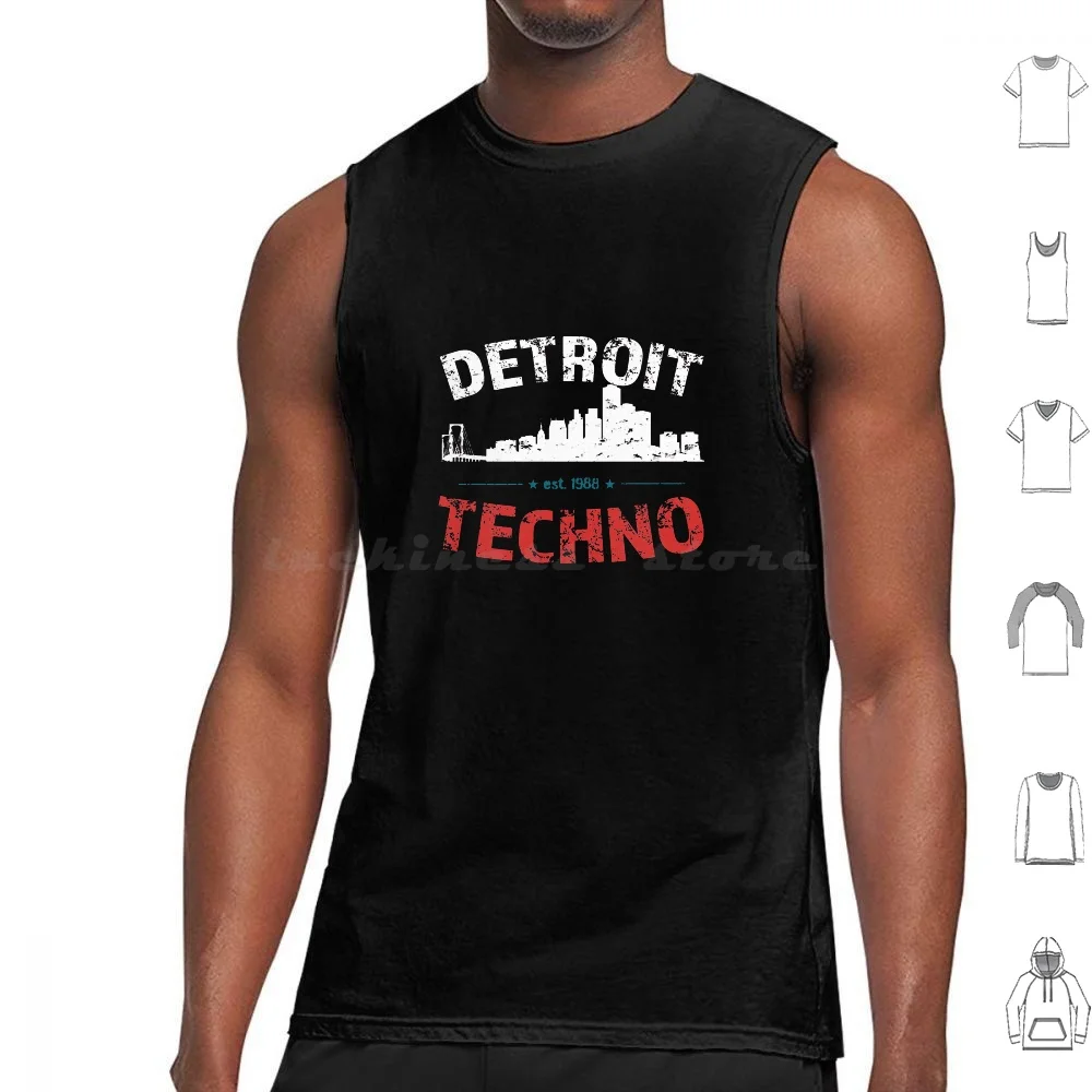 Detroit Techno For Raver , Club , Festival Tank Tops Print Cotton Techno Detroit Music House Rave Acid Berlin Edm Dj