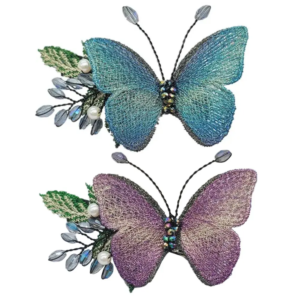 

2Pcs Embroidery Butterfly Hair Clips for Women and Fashionable Barrettes Side Clip Hairstyle Decorations Holiday Festival