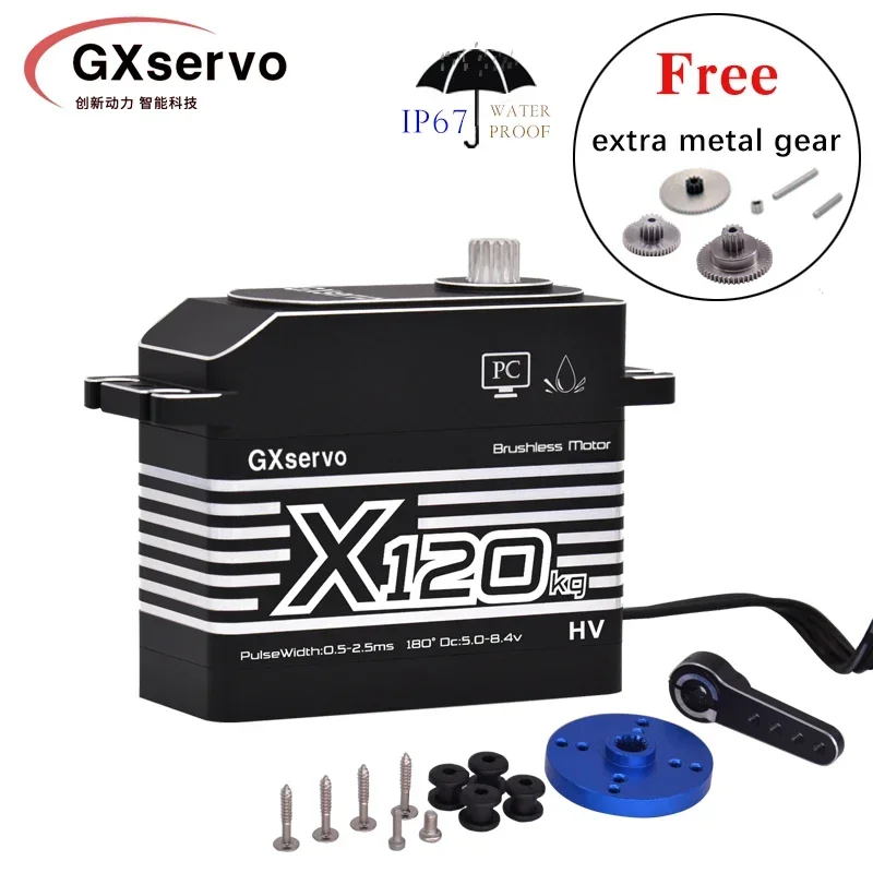 GXservo 120KG Servos Brushless Motor Large Torque High Voltage CNC Aluminium Shell Metal Gear Servo Fit 1/5 RC vehicle Car