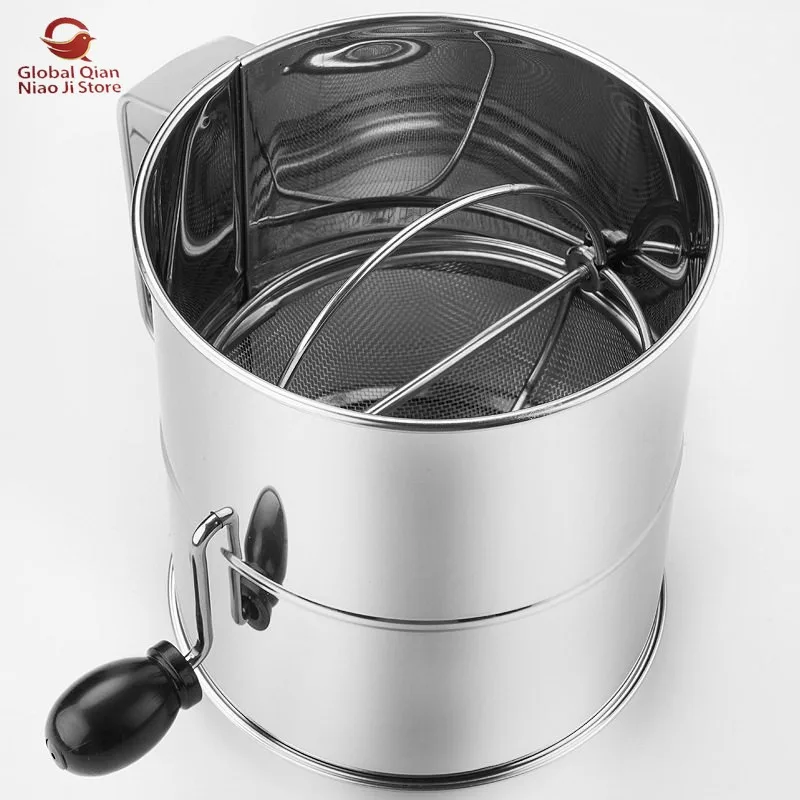 Stainless Steel Hand‑cranked Powder Sieve, Coffee Powder Sieve, Hand‑held Flour Sieve,  Household Baking Tools
