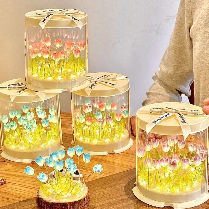 DIY زهرة البحر محاكاة توليب LED ضوء الليل مصابيح طاولة غرفة نوم الحلي الحرفية الديكور مصابيح طاولة هدية الضوء المحيط