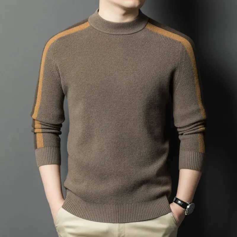 

Autumn Winter New Men'S Solid Color% Wool Sweater Pullover Crew Neck Solid Color Base Shirt Knitted Sweater