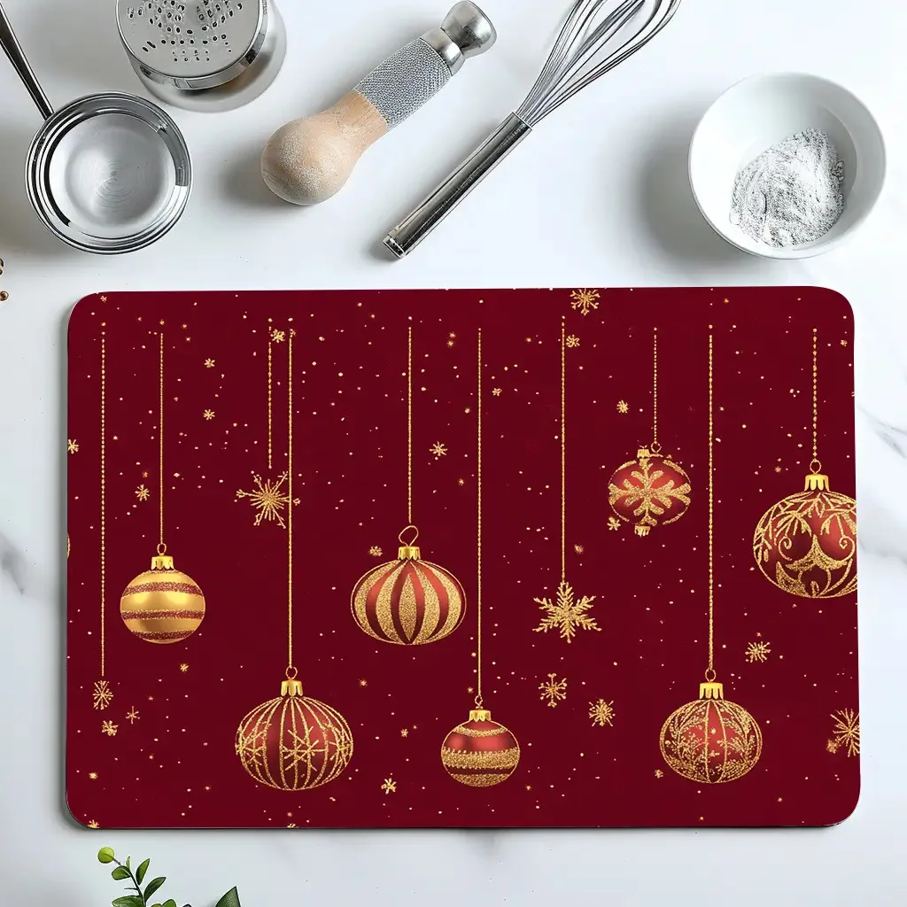 Orange White Snowflake Print Durable Washable Kitchen Countertop Drying Mat For Winter Home Workspace Accent